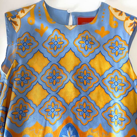 LA DOUBLEJ San Carlo Printed 100% Silk Twill Satin Scarf Top in Multi Size S - Picture 9 of 15